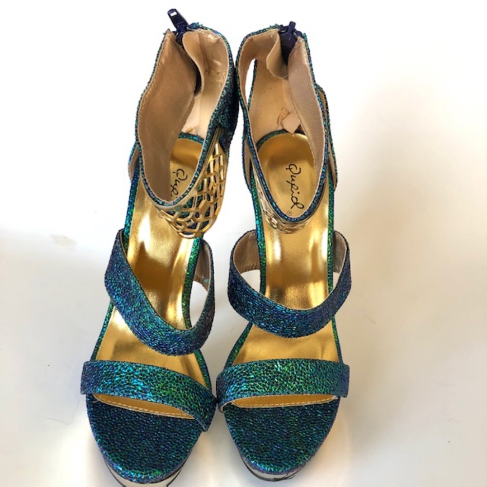 Qupid Iridescent Metallic Open Toe Plateform - image 5